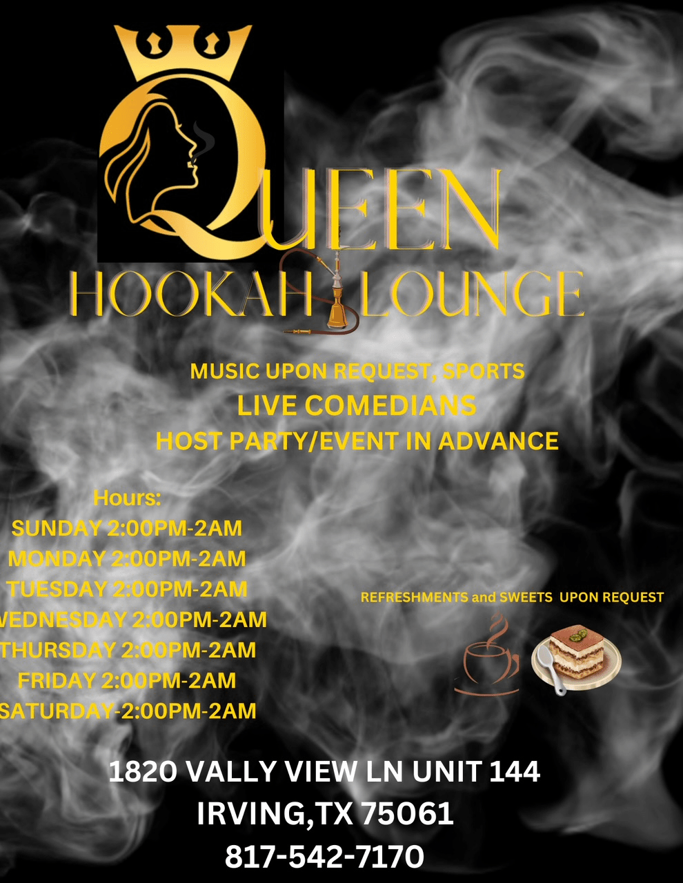 Queen Hookah Lounge is a Live Sports Bar in Irving, TX 75061