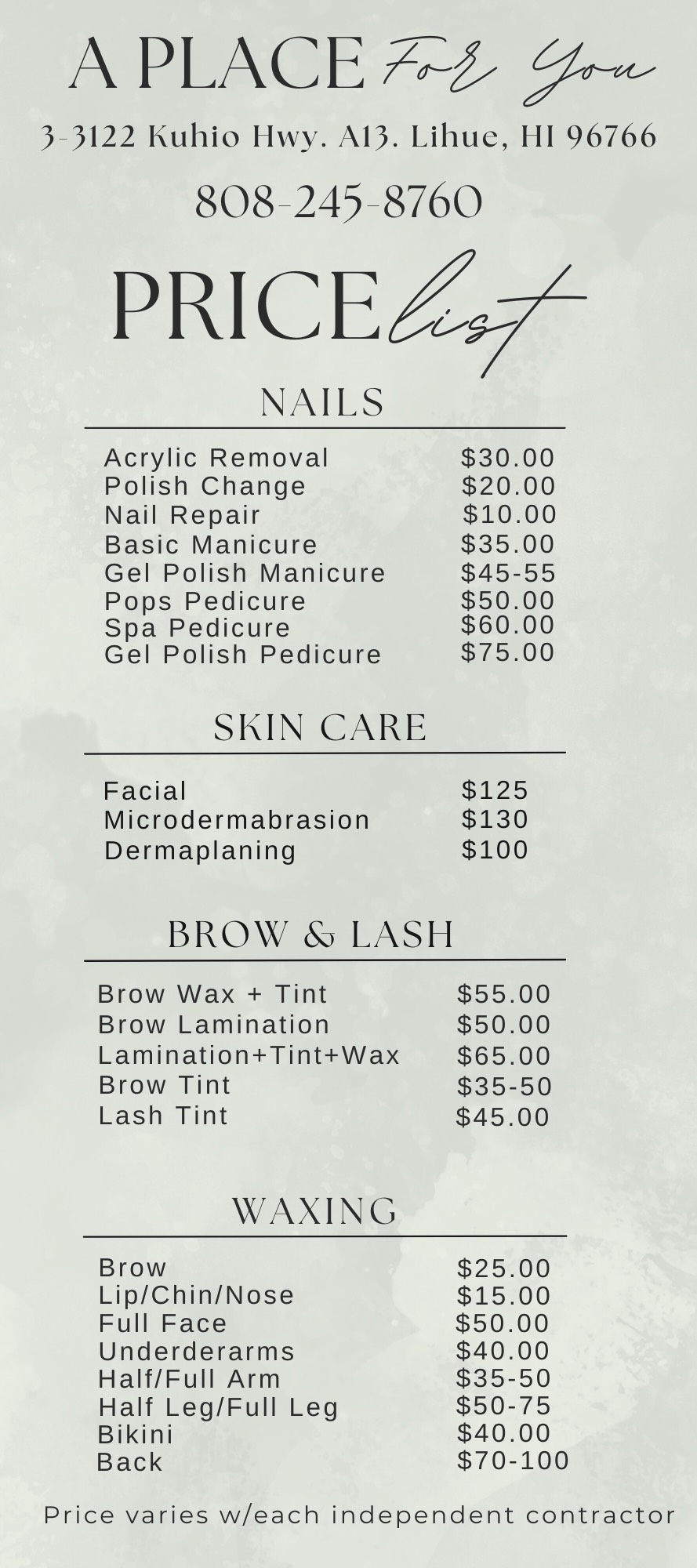 Price List