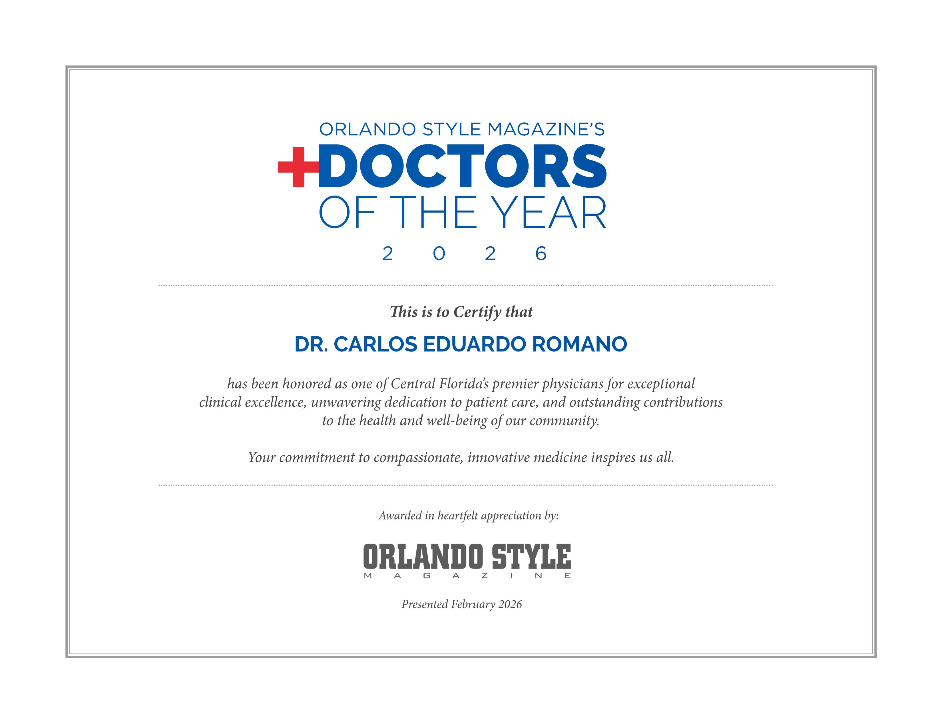Doctors of the Year 2026 Certificate