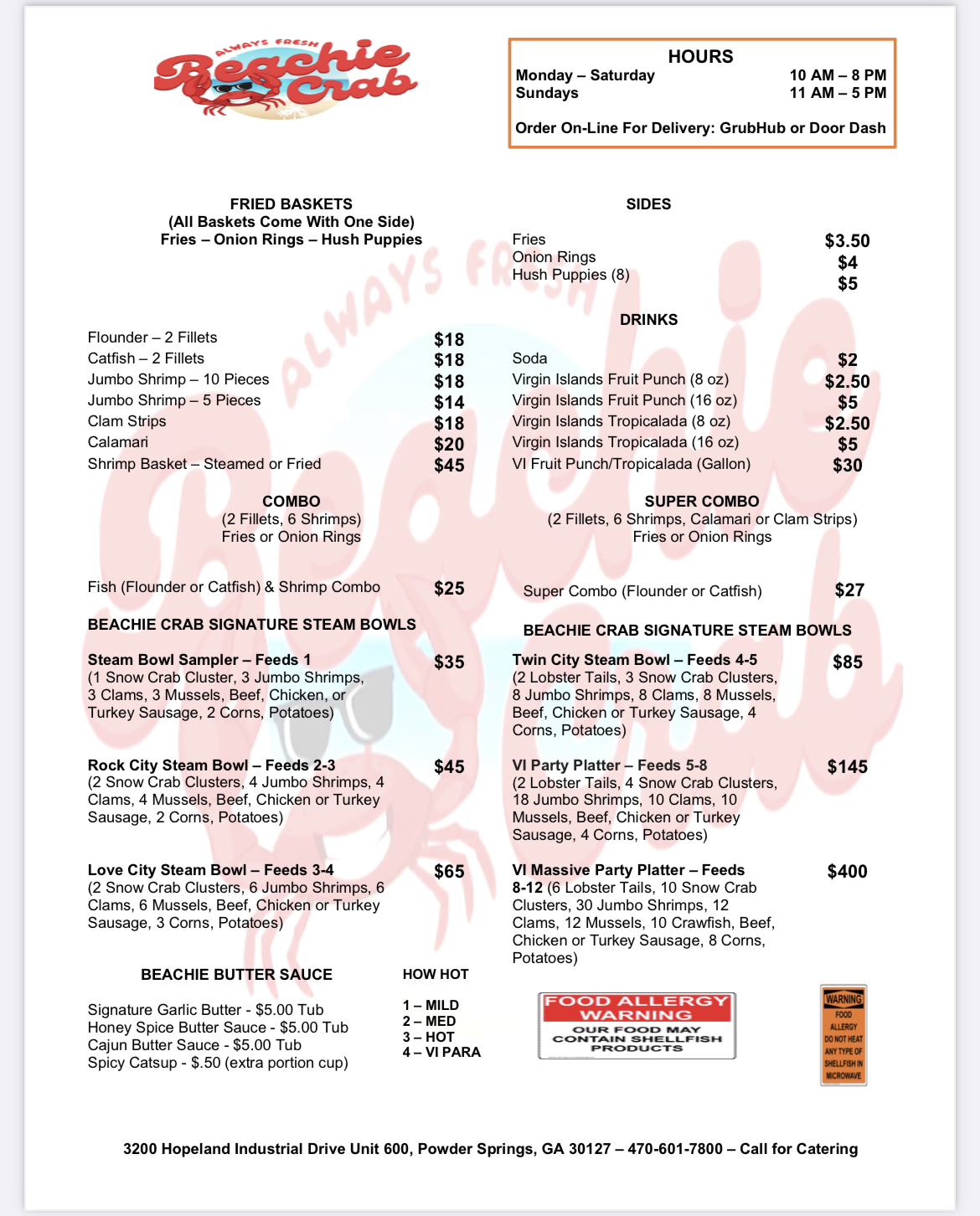 Beachie Crab Offers Take Out Services in Powder Springs, GA 30127